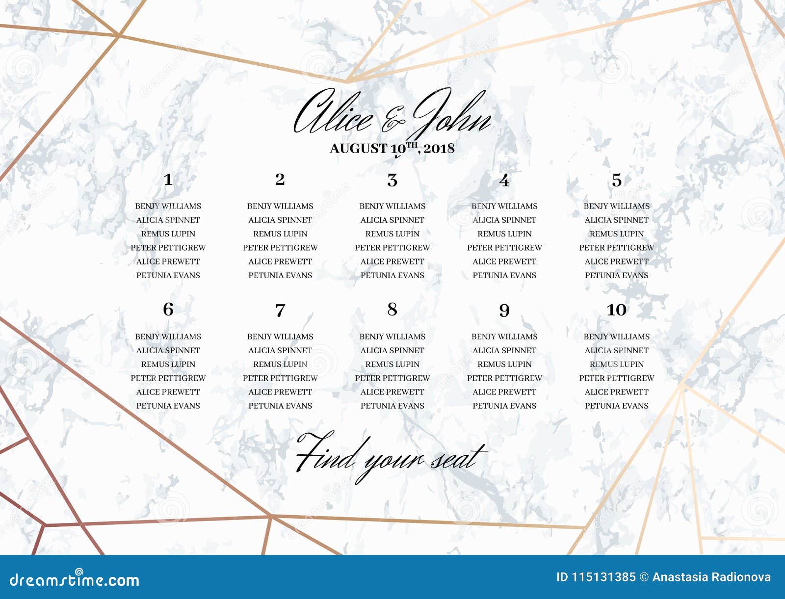 Wedding Seating Chart Poster Template Stock Vector Illustration Of Modern Banner 115131385
