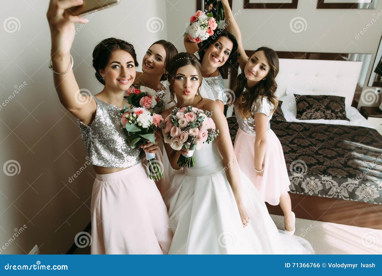 Wedding Selfie of a Bride and Her Bridesmaids Stock Photo Image of