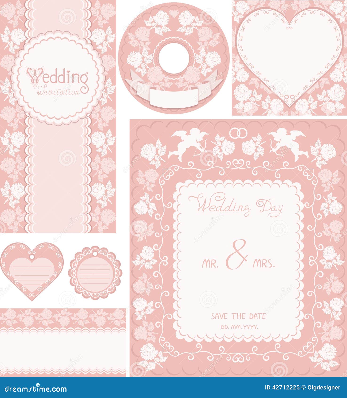 Wedding Set. Pink Backgrounds with Roses Stock Vector - Illustration of ...