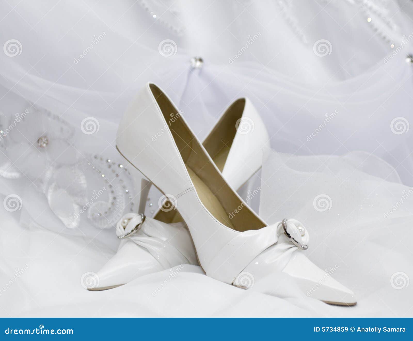 Wedding Shoes On Bridal Dress Royalty Free Stock Images - Image: 5734859