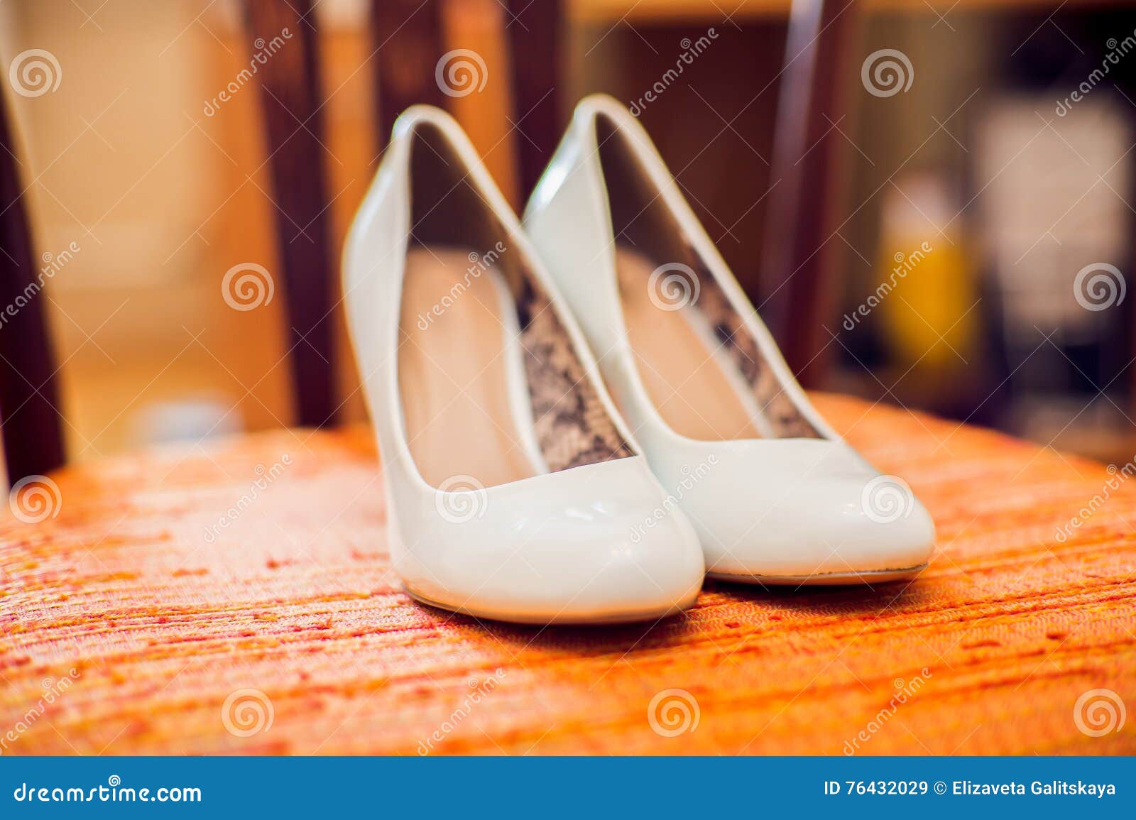 Wedding Shoes Cream Color On The Chair Stock Image Image