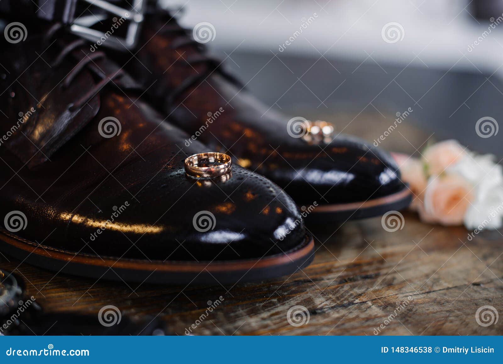 Wedding Shoes of the Groom on a Dark Background Stock Photo - Image of ...