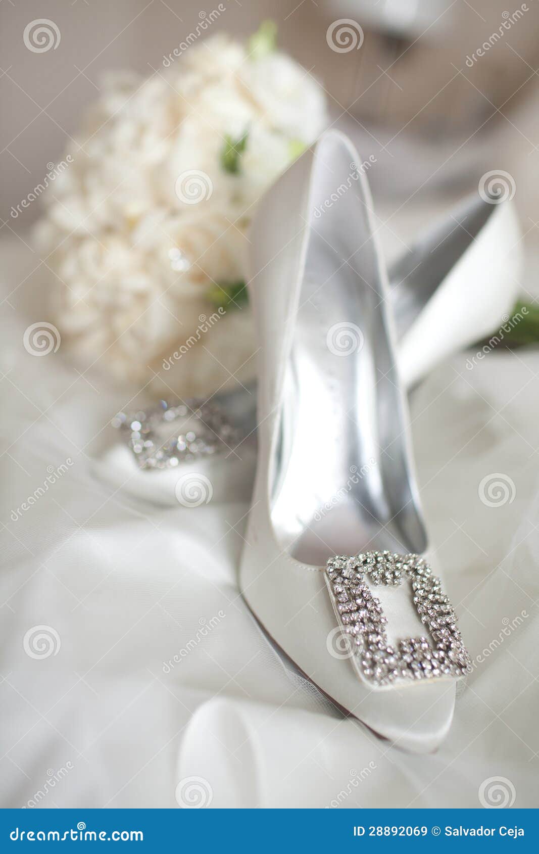 Wedding Shoes White Rose Bouquet Stock Image - Image of bouquet ...