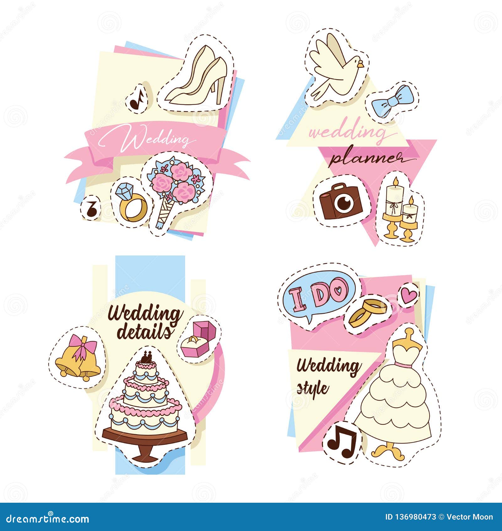 Download Wedding Stickers Set Of Cards Vector Illustration. Wedding Invitations, Planner, Details, Style ...