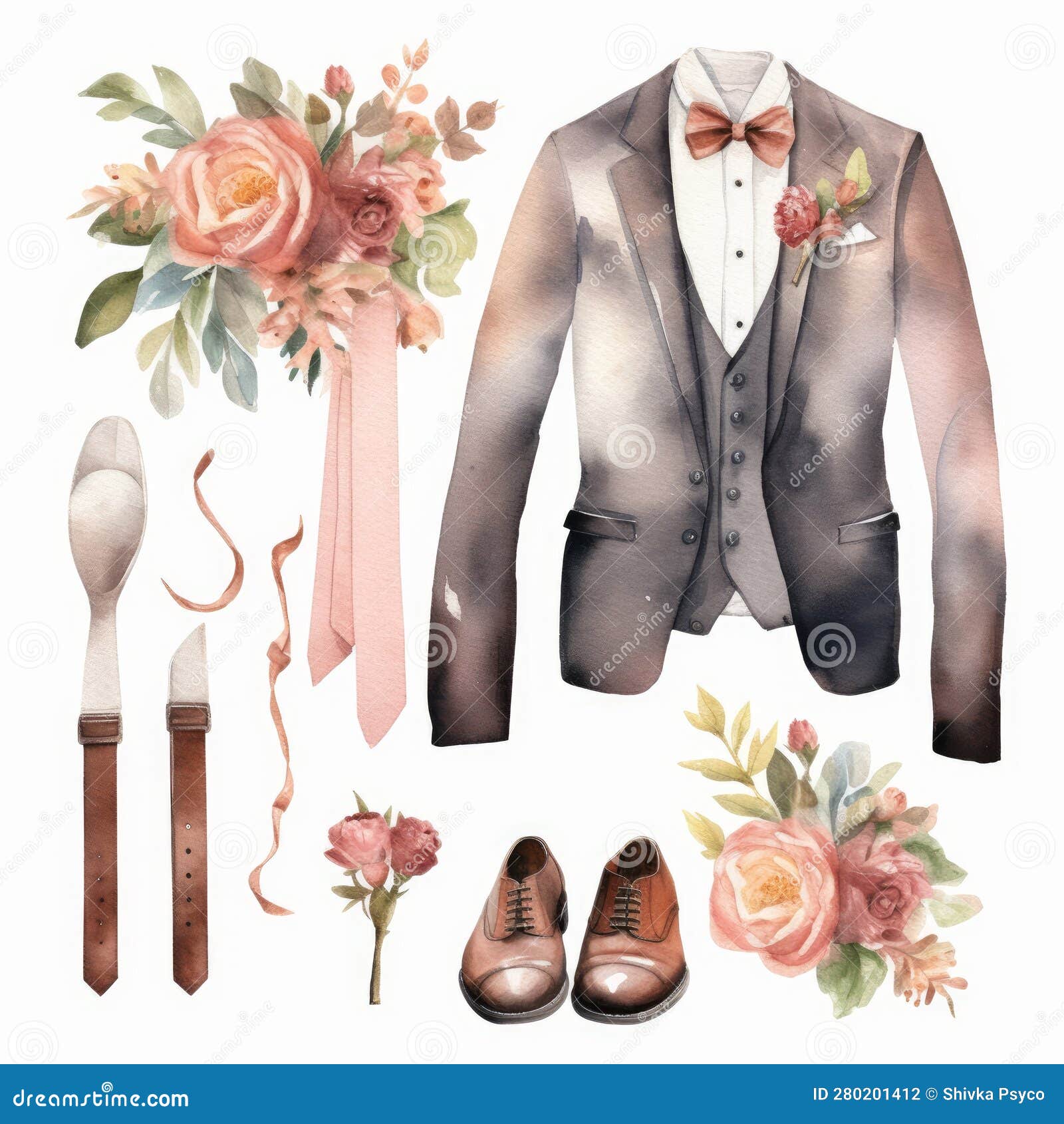 Wedding Suit Watercolor Painting Wedding Clipart Generative AI Stock ...