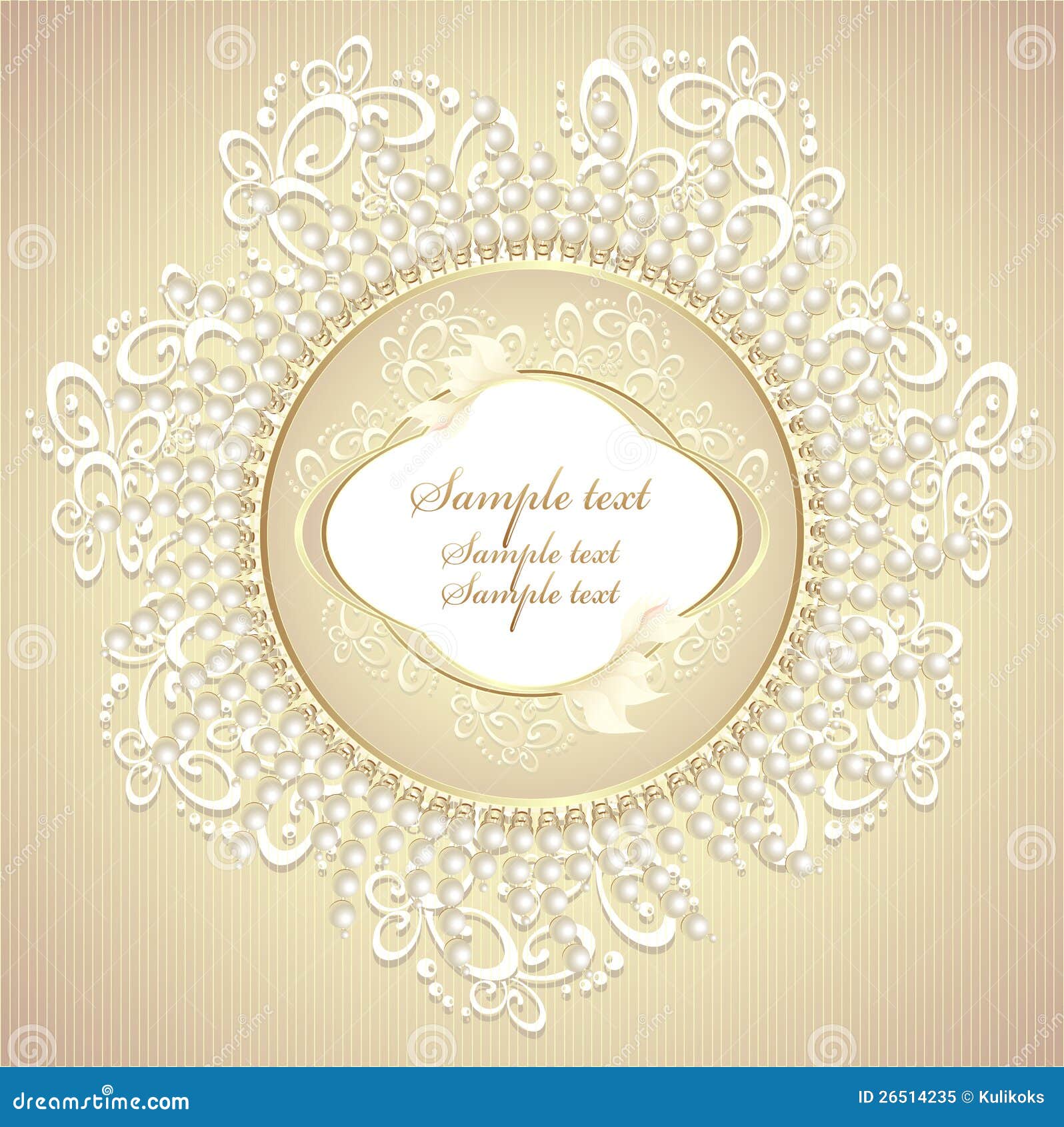 Wedding or Sweet Frame with Pearls Petals and Lace Stock Vector