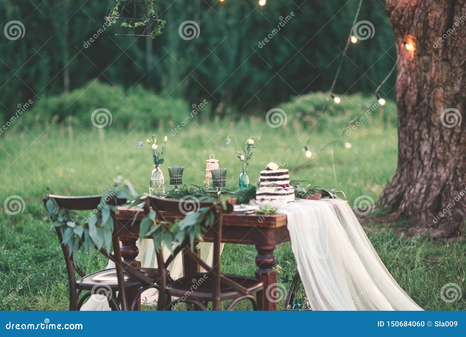 Wedding Table Decoration And Table Setting In The Field At The