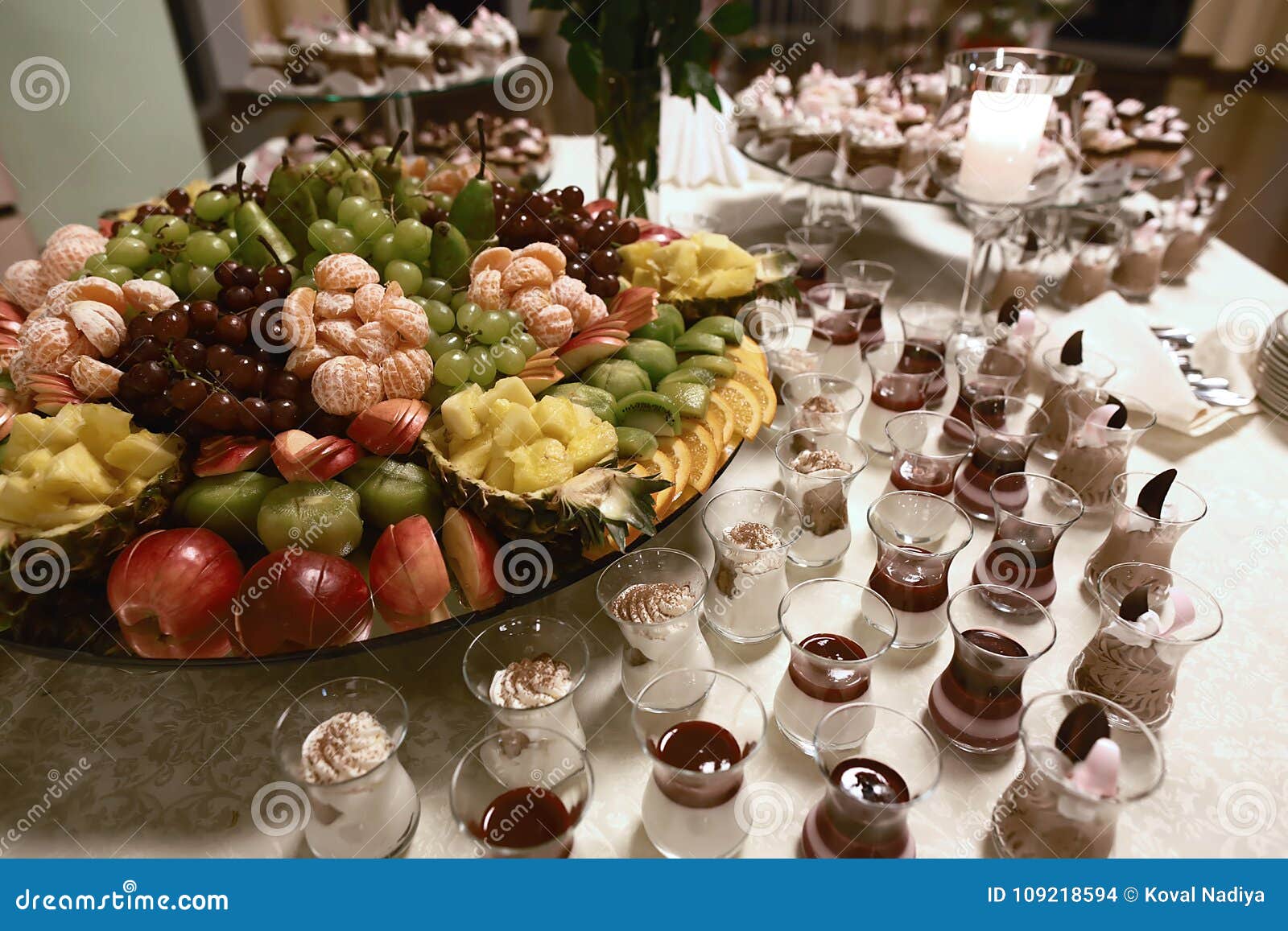 Wedding Various Fresh Fruits With Tasty Colour And Desserts In