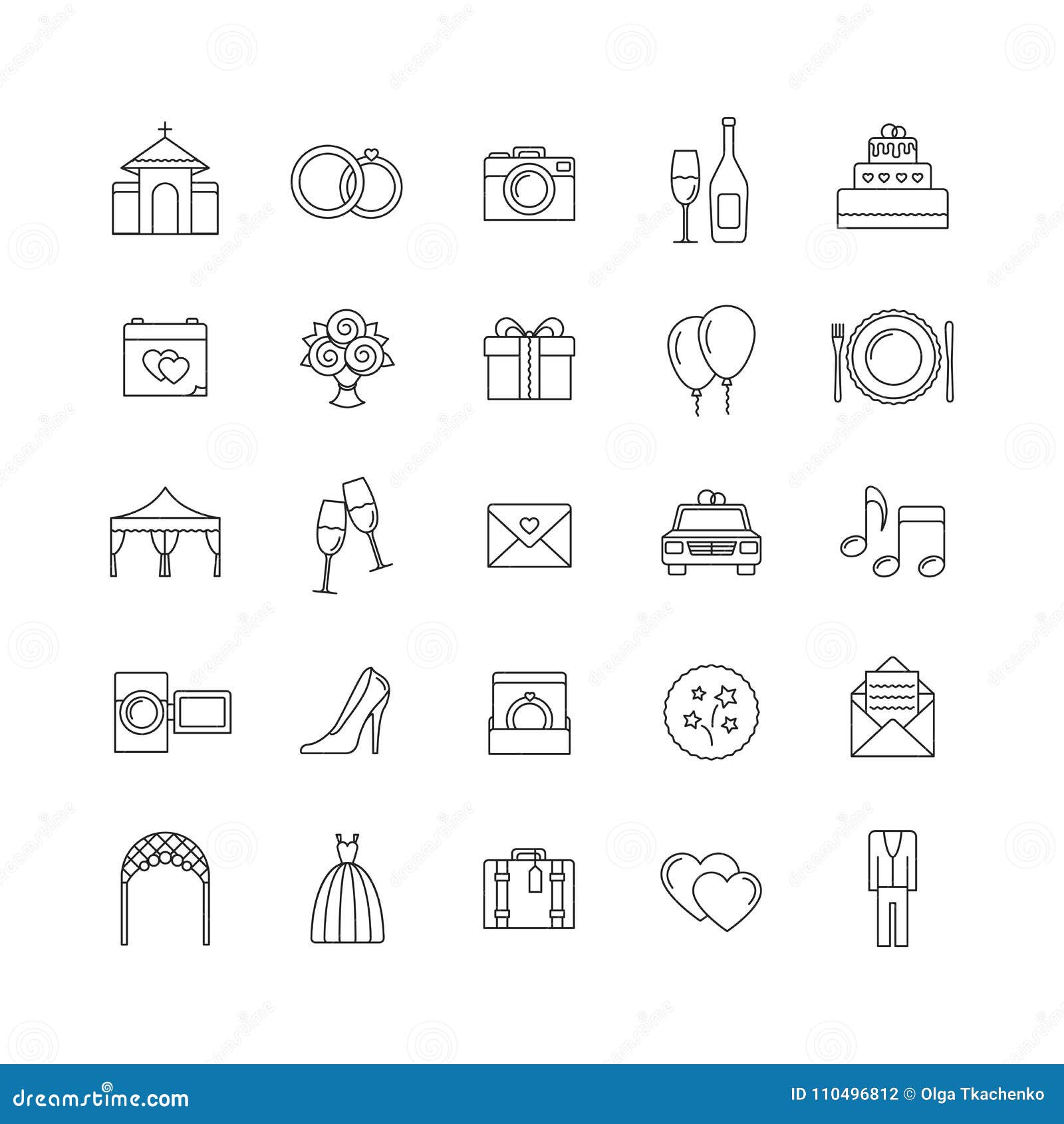 Wedding Vector Line Icons Set Outline Icons Stock Vector Illustration Of Icon Champagne 110496812