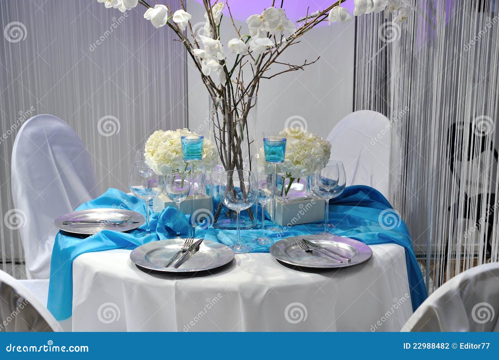 Wedding White Table Decoration Stock Photo - Image of arrangement