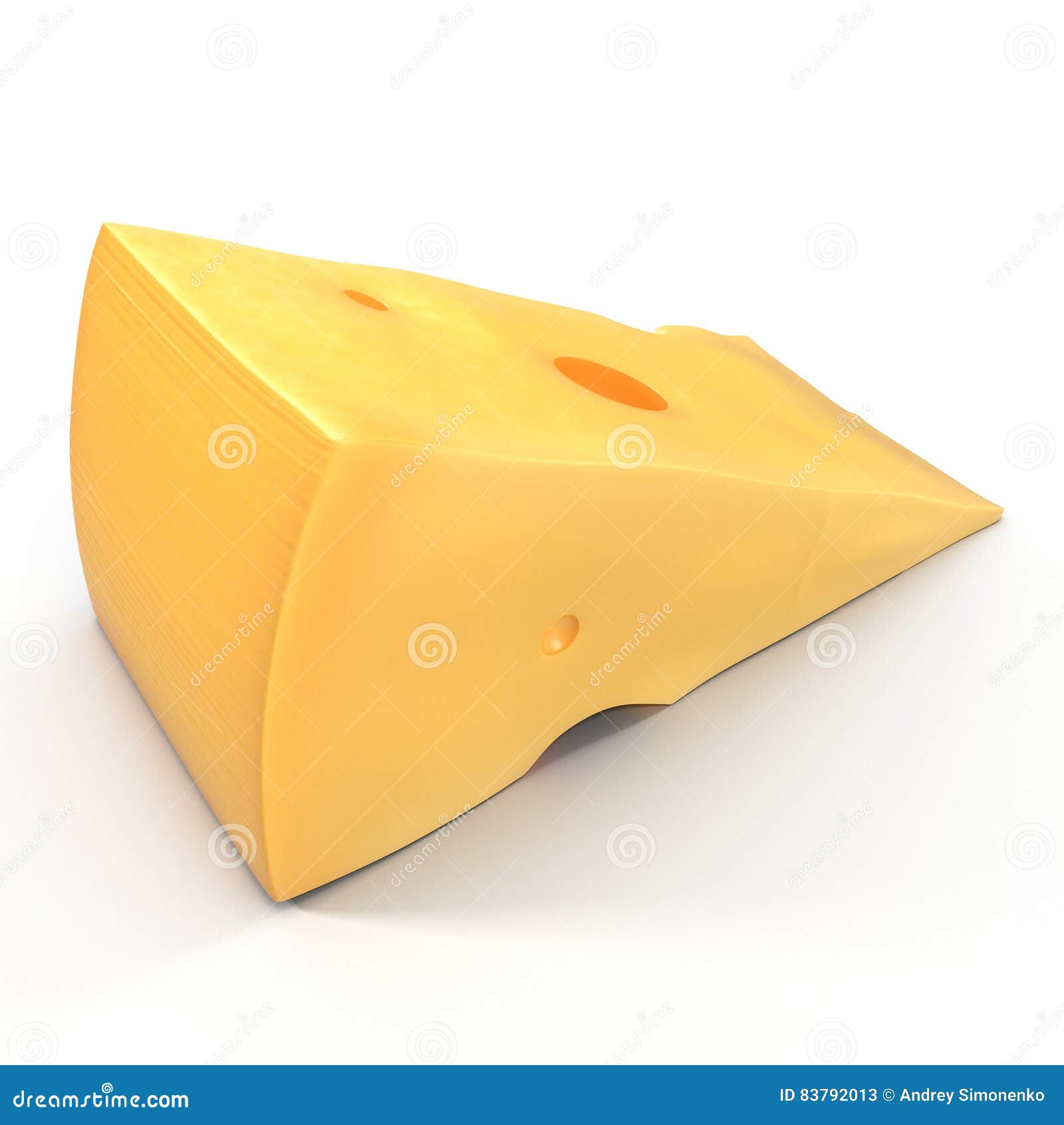 Wedge Of Fresh Cheese Isolated On White. 3D Illustration Stock