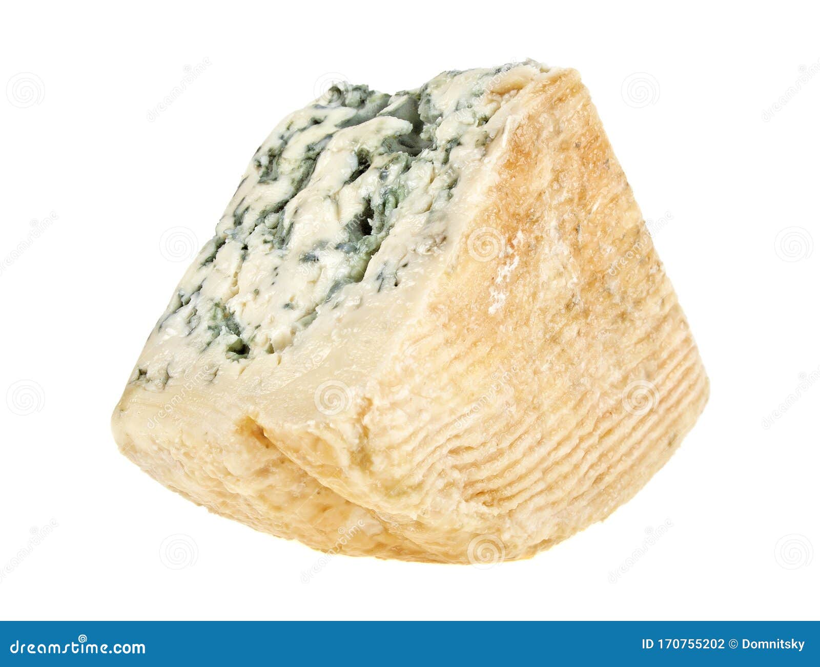 Wedge of Soft Blue Cheese with Mold Isolated on White Background Stock