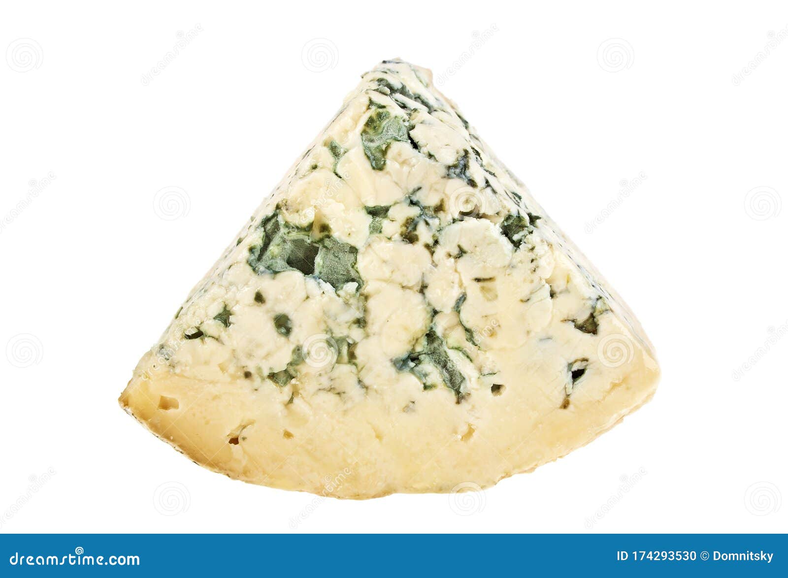 Wedge of Soft Blue Cheese with Mold Isolated on White Background Stock