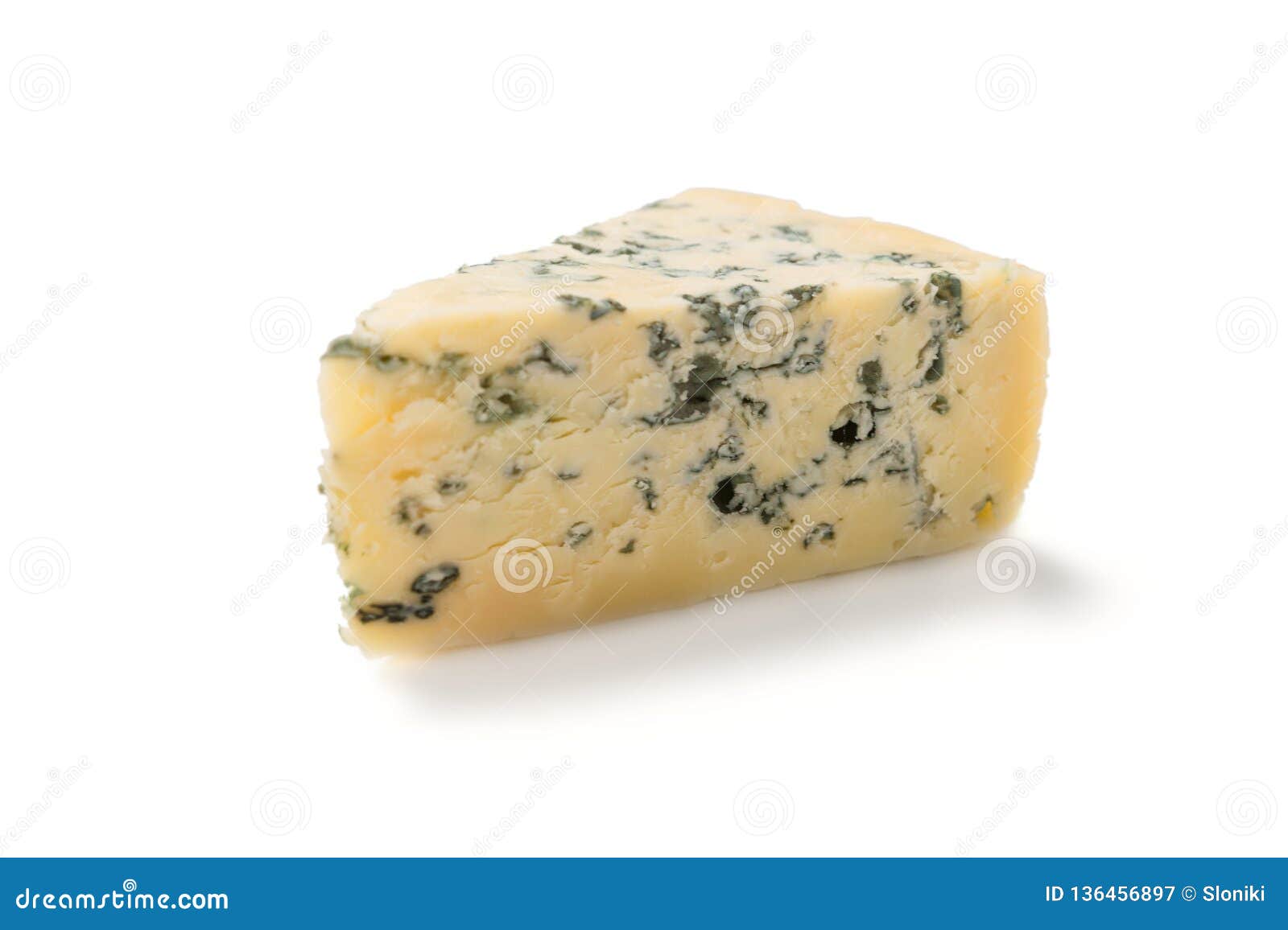 Wedge of Soft Blue Cheese with Mold on White Background Stock Image