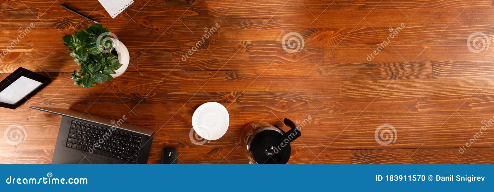 Weekday Work Concept. Office Stuff and Gadgets Nearby. Banner. Copy