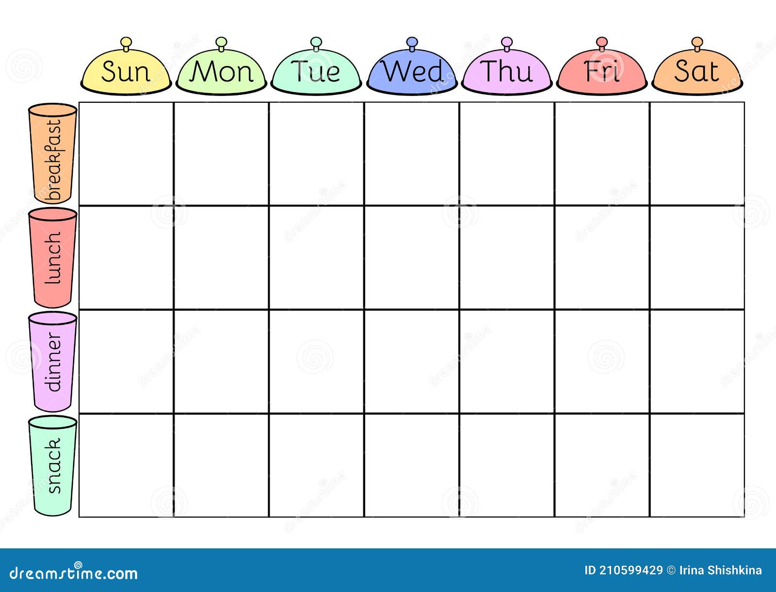 Weekly Menu Planner Template. Meal Schedule Blank Stock Vector Pertaining To 7 Day Menu Planner Template
