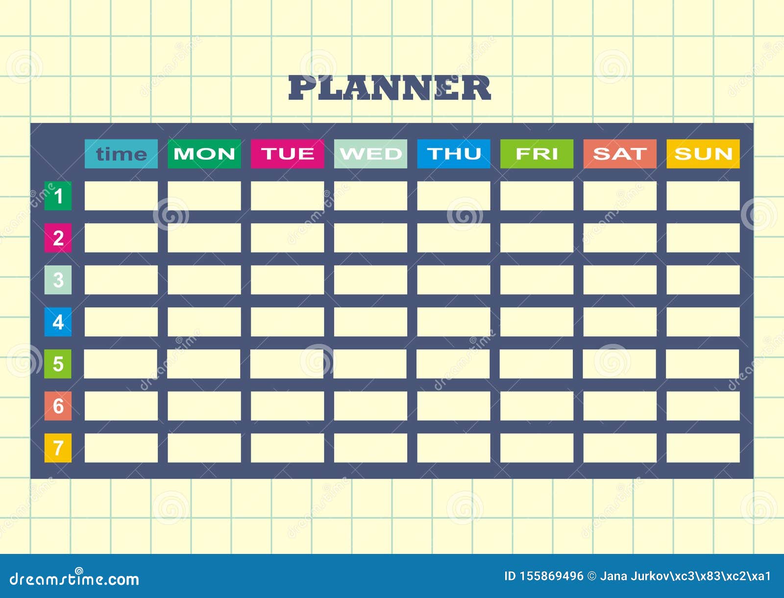 Weekly Planner, Days And Time, Vector Icon, Squared Background Stock