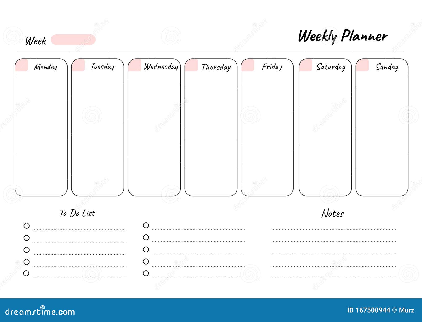 weekly planner printable template vector blank white notebook page a4