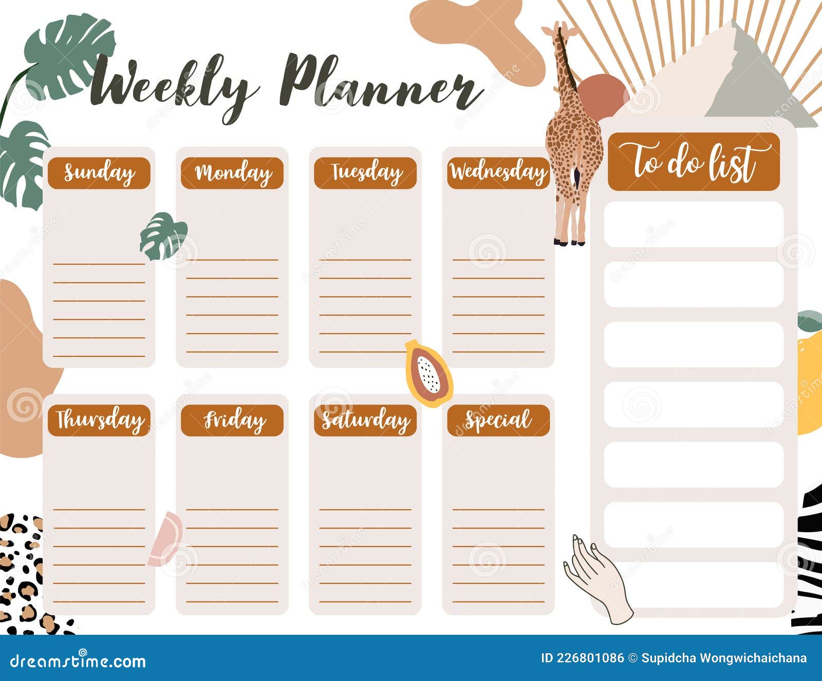 Weekly planner start on sunday with mountain fruit to do list that use