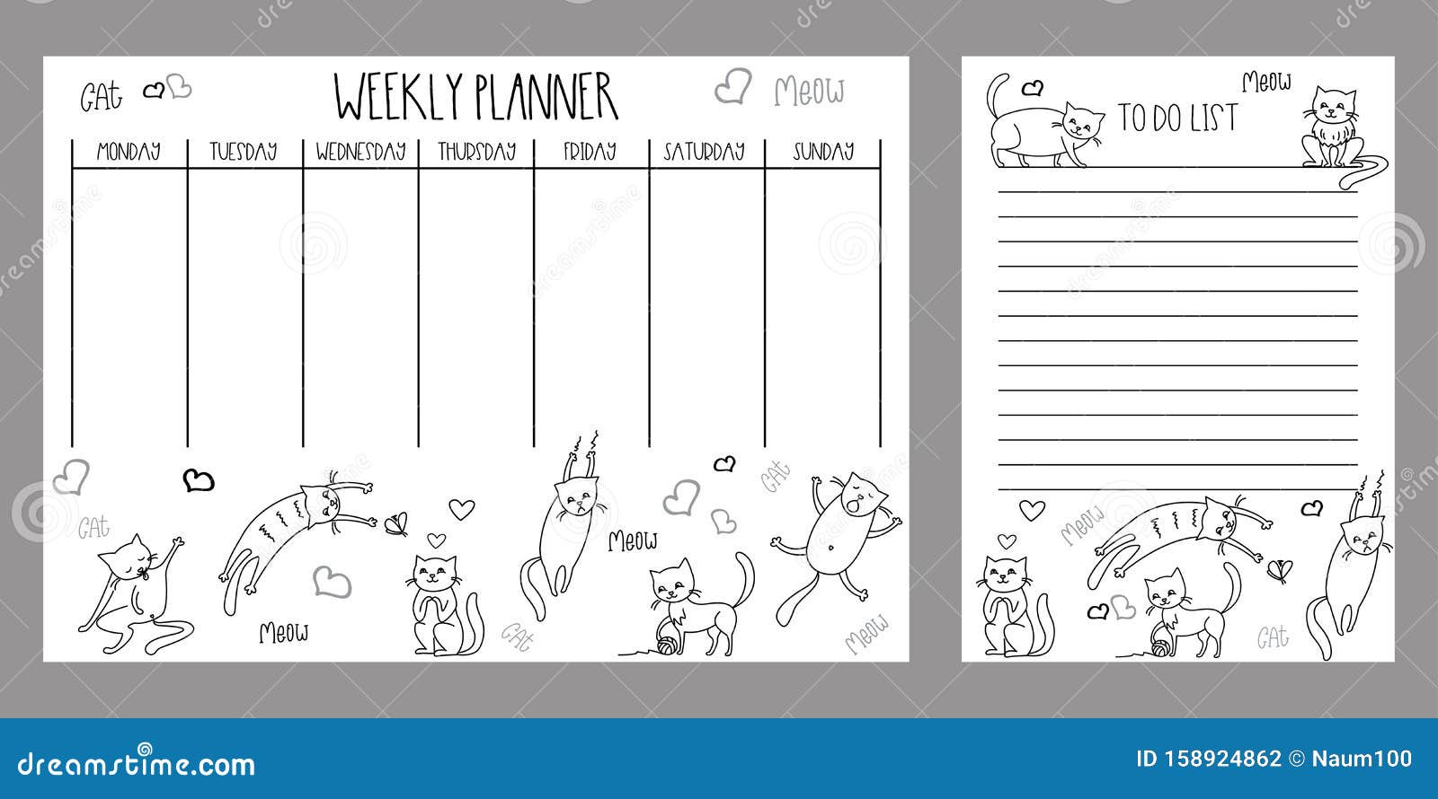 weekly planner and to do list with cute cats and kittens