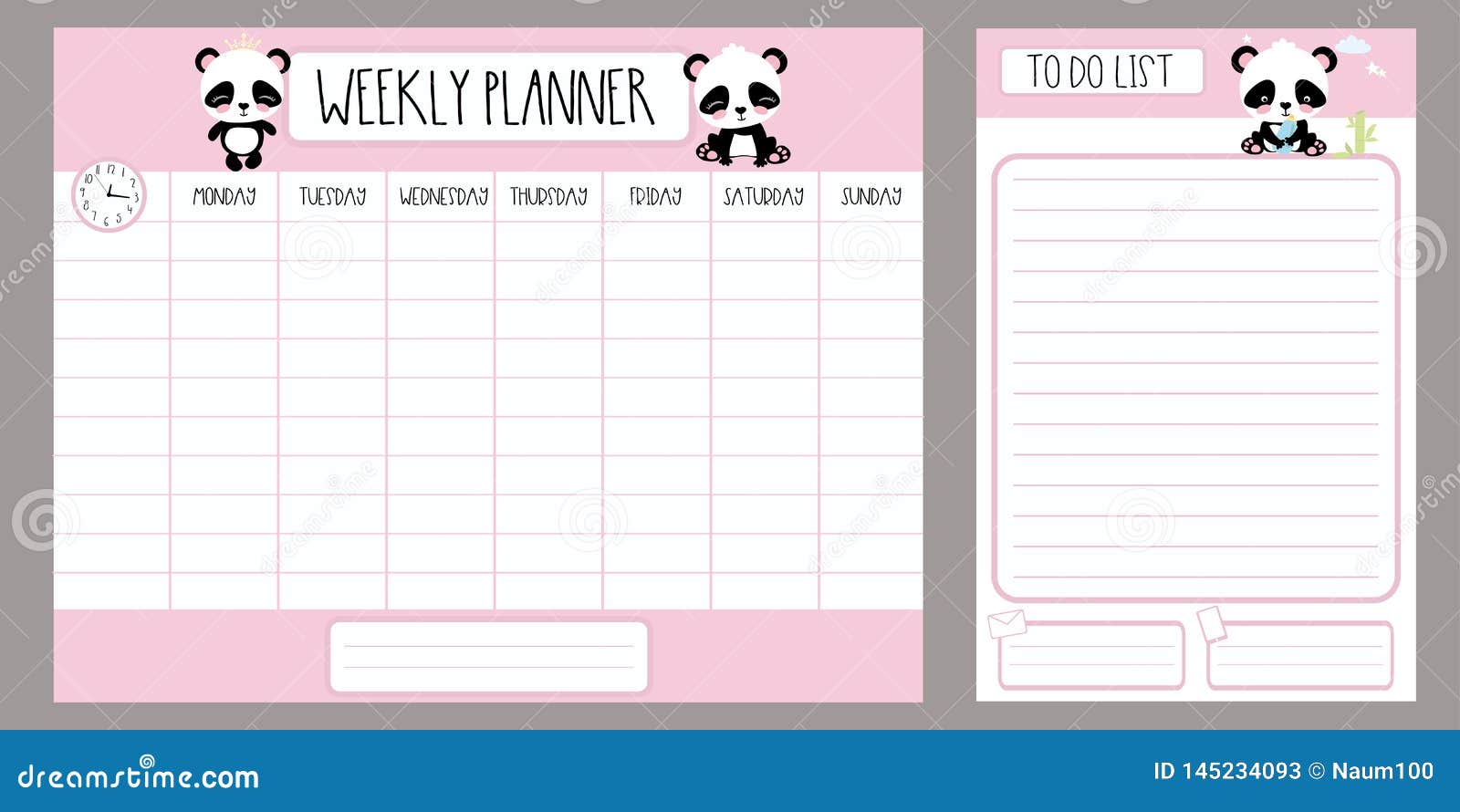 Weekly Planner and To Do List with Cute Little Panda Stock Vector