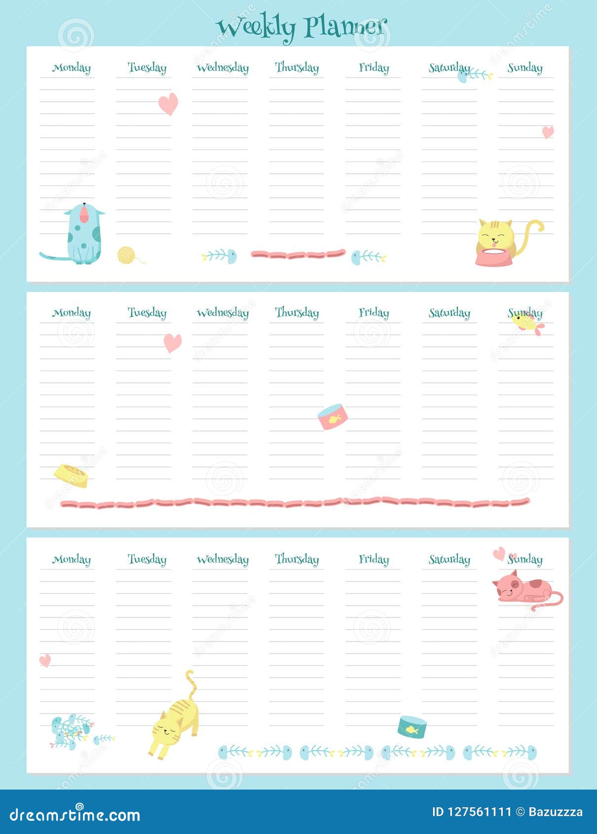 Download Weekly Planner Vector Template With Cute Cats Stock Vector ...