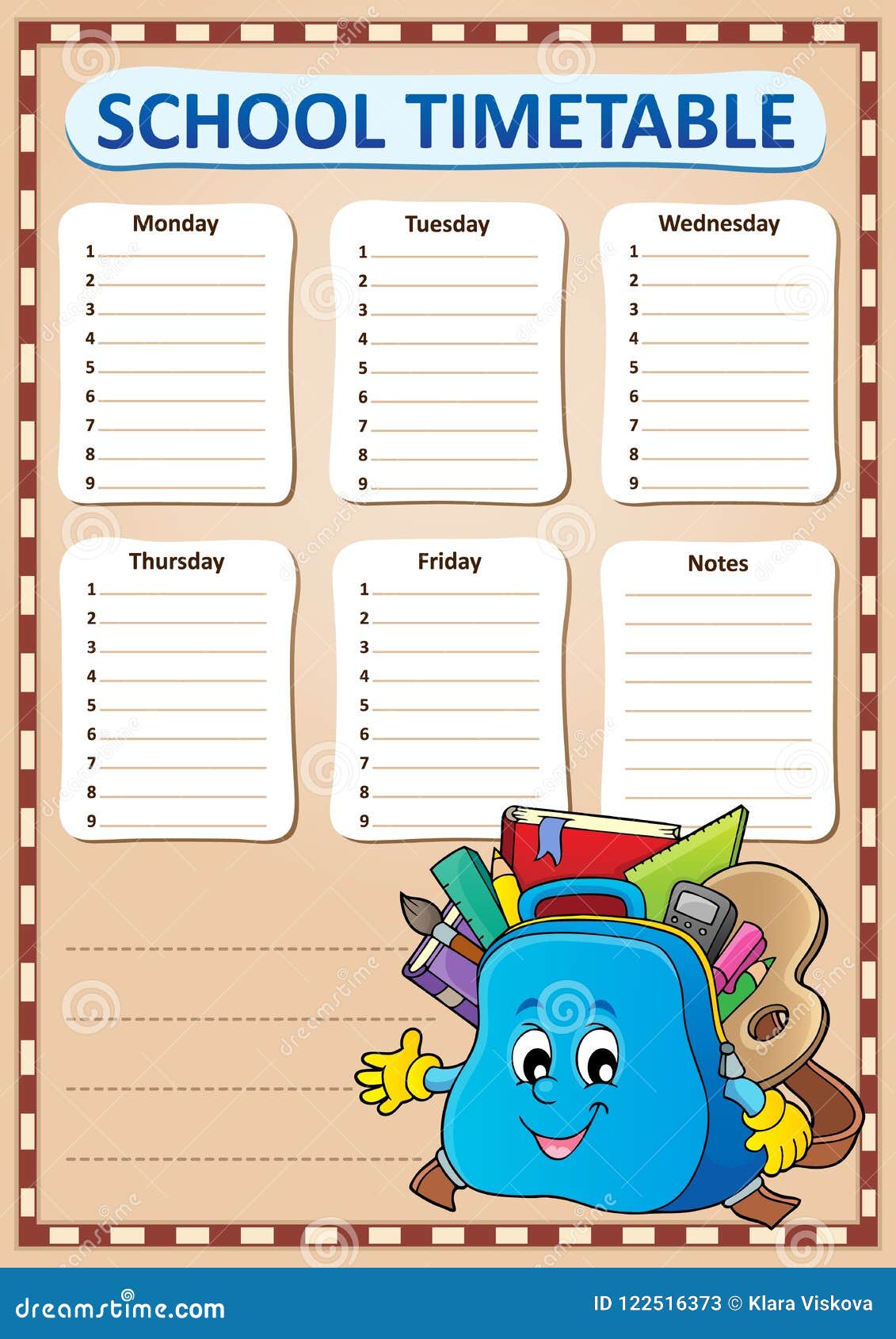 weekly school timetable template 4 stock vector illustration of