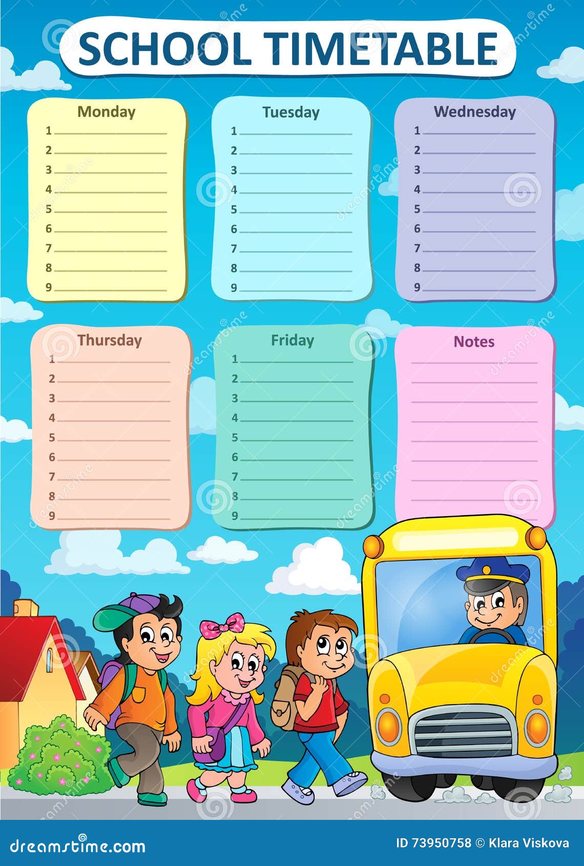 Weekly School Timetable Theme 9 Stock Vector - Illustration of plan ...