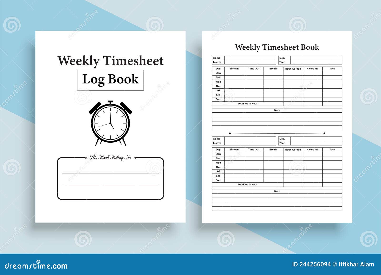 weekly timesheet kdp interior notebook. office employee incoming and outgoing time tracker journal template. kdp interior log book