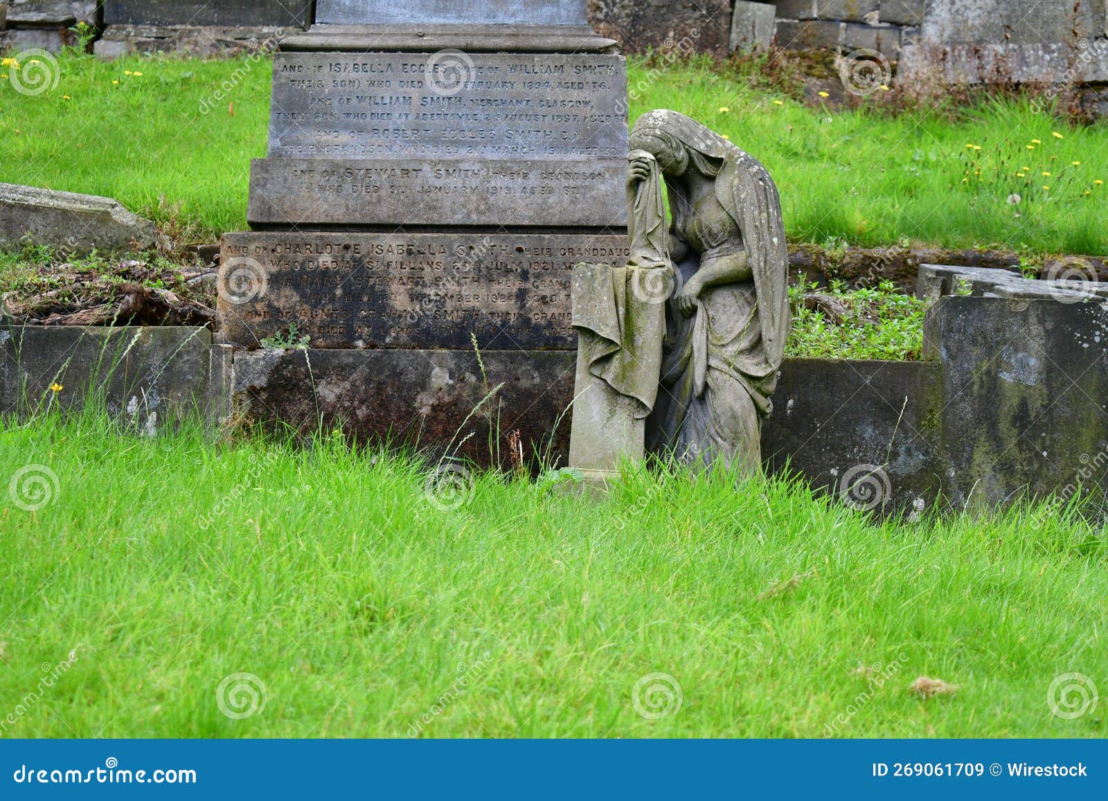 Weeping Statue Near a Grave in the Glasgow Necropolis Editorial Stock