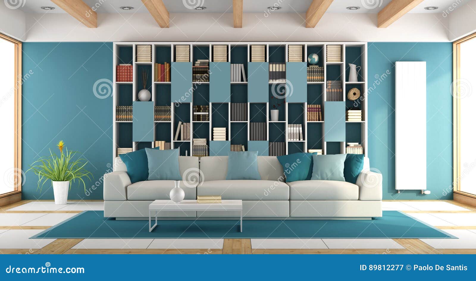 Weisses Und Blaues Grosses Wohnzimmer Stock Abbildung Illustration Von Sofa Architektur 89812277