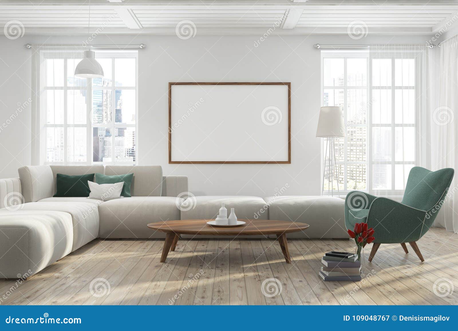Weisses Wohnzimmer Mit Einem Horizontalen Plakat Grun Stock Abbildung Illustration Von Weisses Plakat 109048767