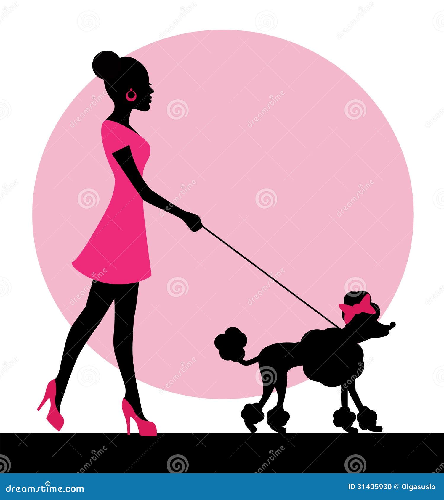 Weibliches Schattenbild Mit Einem Hund Stock Abbildung Illustration