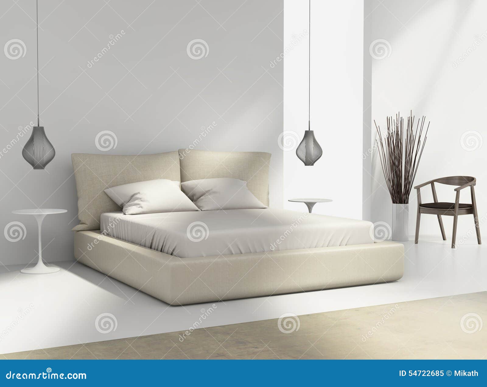 WeiÃes und beige schlafzimmer mit stuhl und lampen stock abbildung ... Lampe für schlafzimmer
