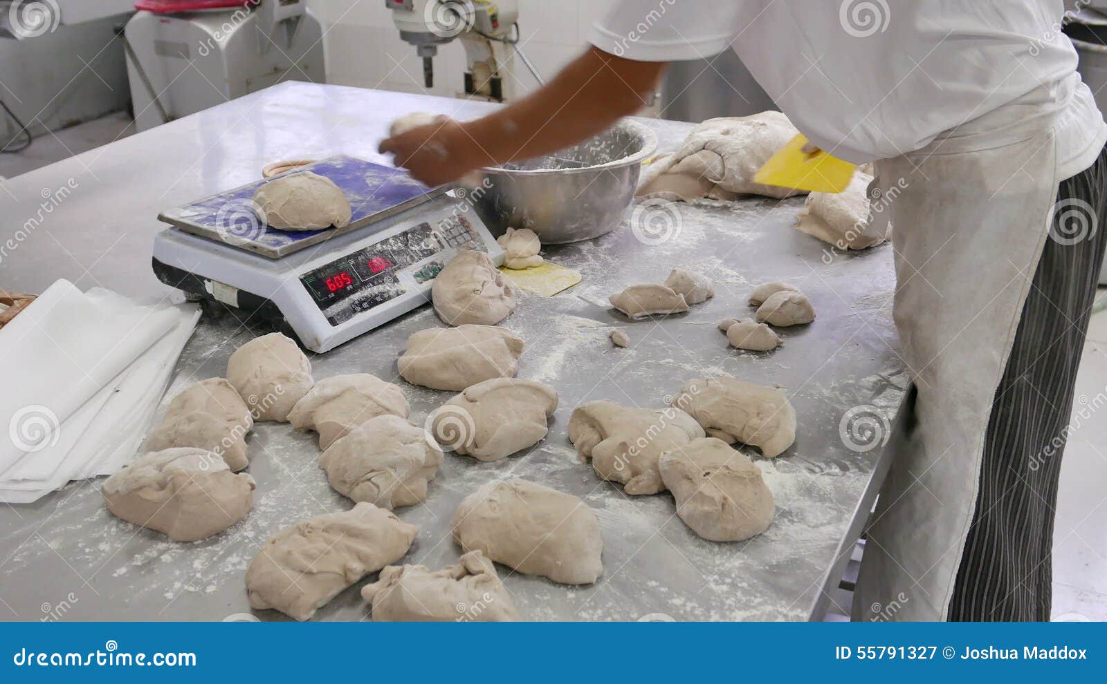 Bakers hands working and weighing bread dough on digital scale Stock Photo  by ©pxhidalgo 114398984