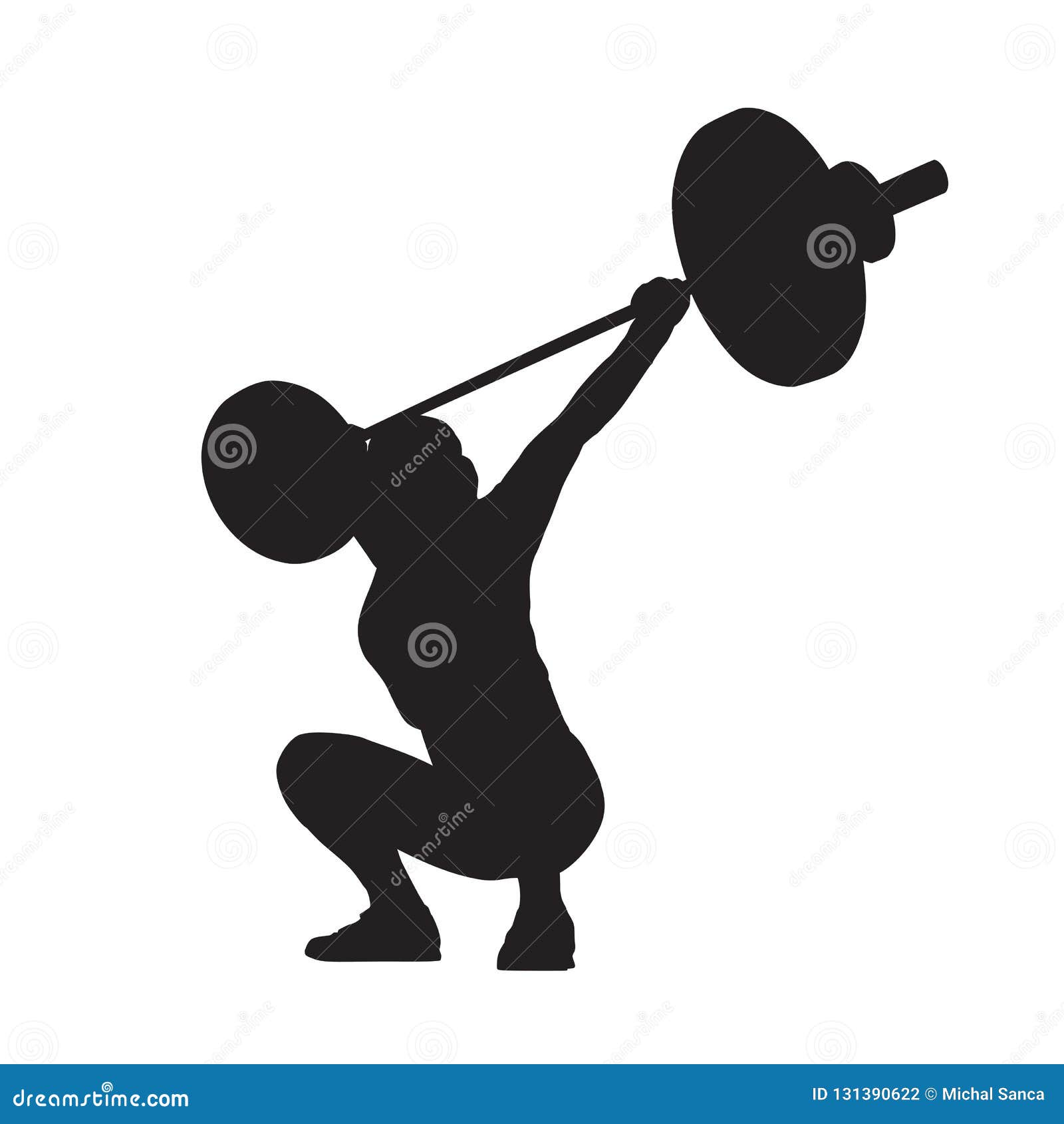 Illustration about Weight lifting woman with big barbell, isolated vector s...