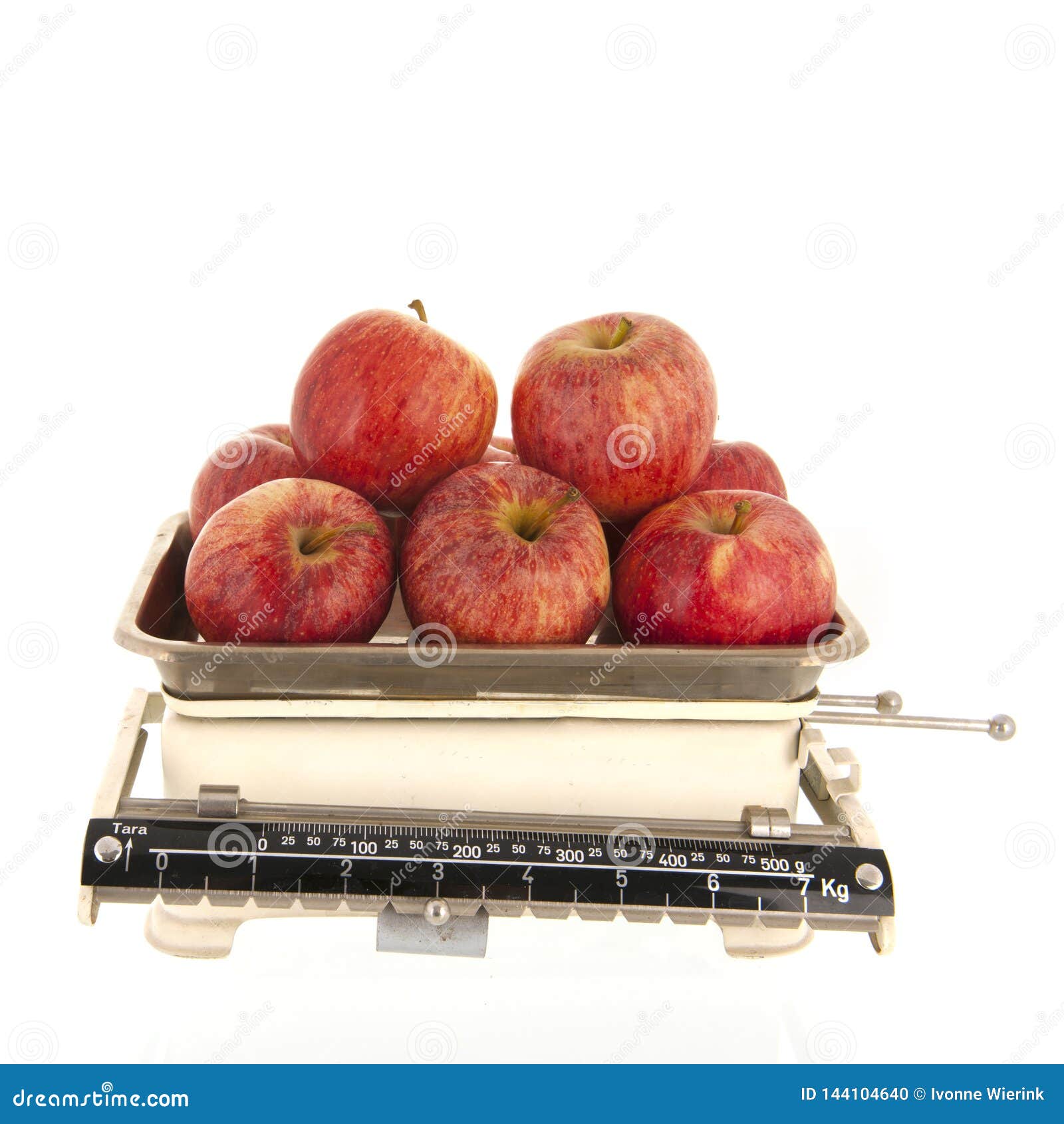 Weight Scale Fresh Apples Isolated Over White Background Stock Photo