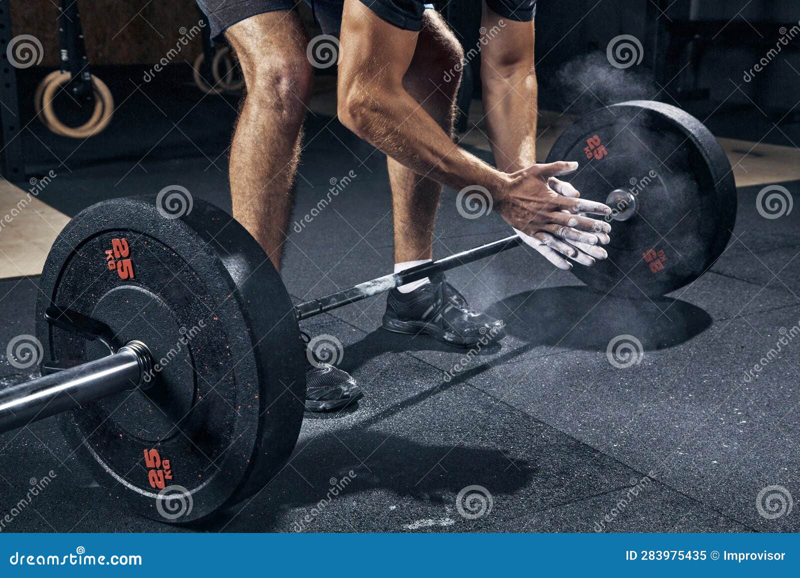 Weightlifter Clapping Hands before Barbell Workout at Gym Stock Image Image of equipment