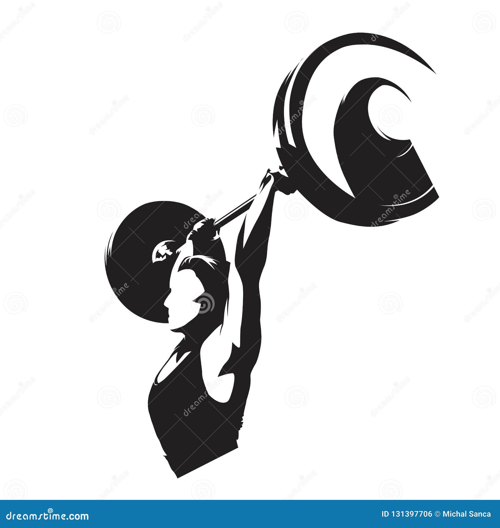 weightlifter woman, strong girl lifting big barbell.   silhouette. weightlifting fitness logo