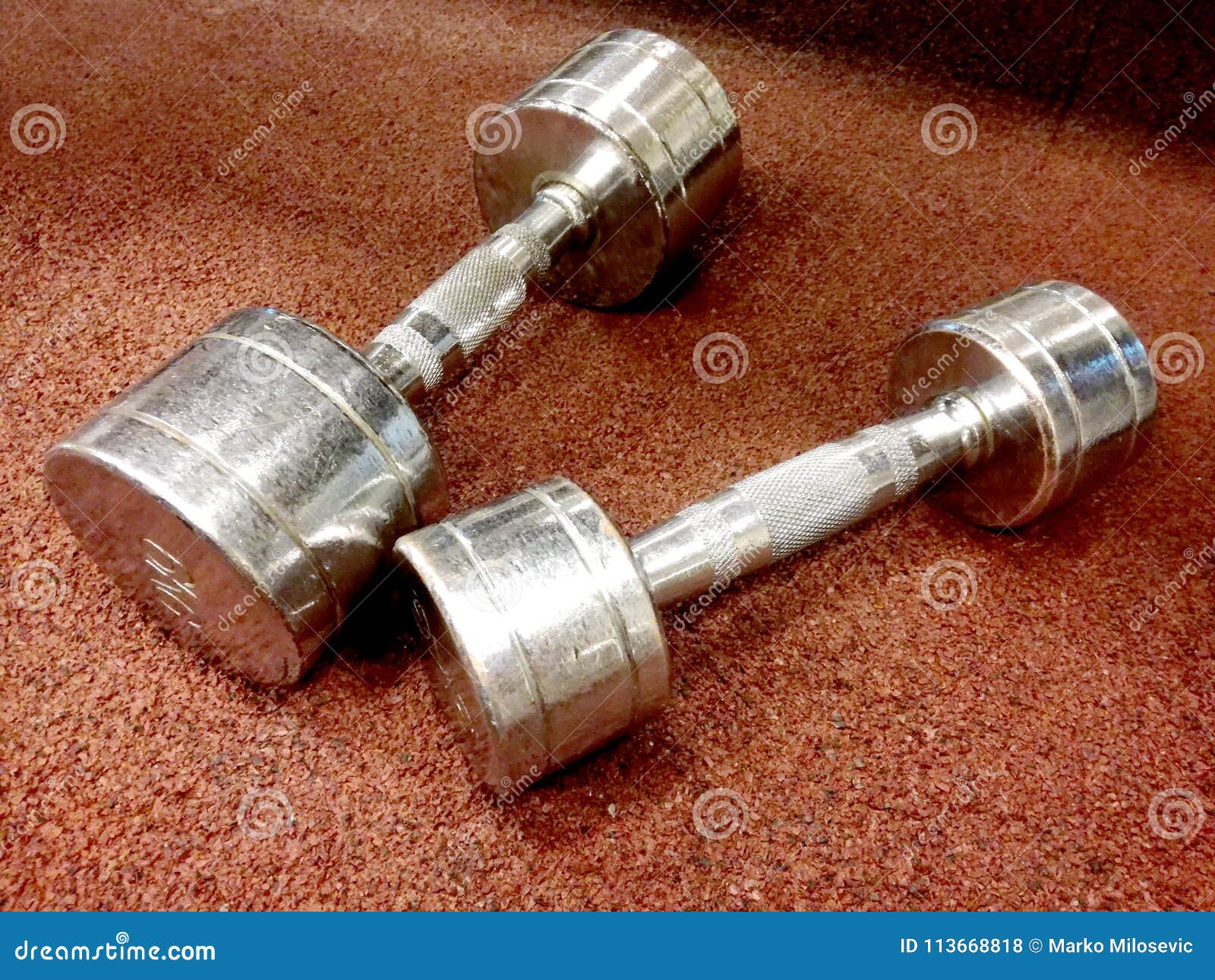 Weights Dumbbells.Two Dumbbells on the Flor. Stock Photo - Image of