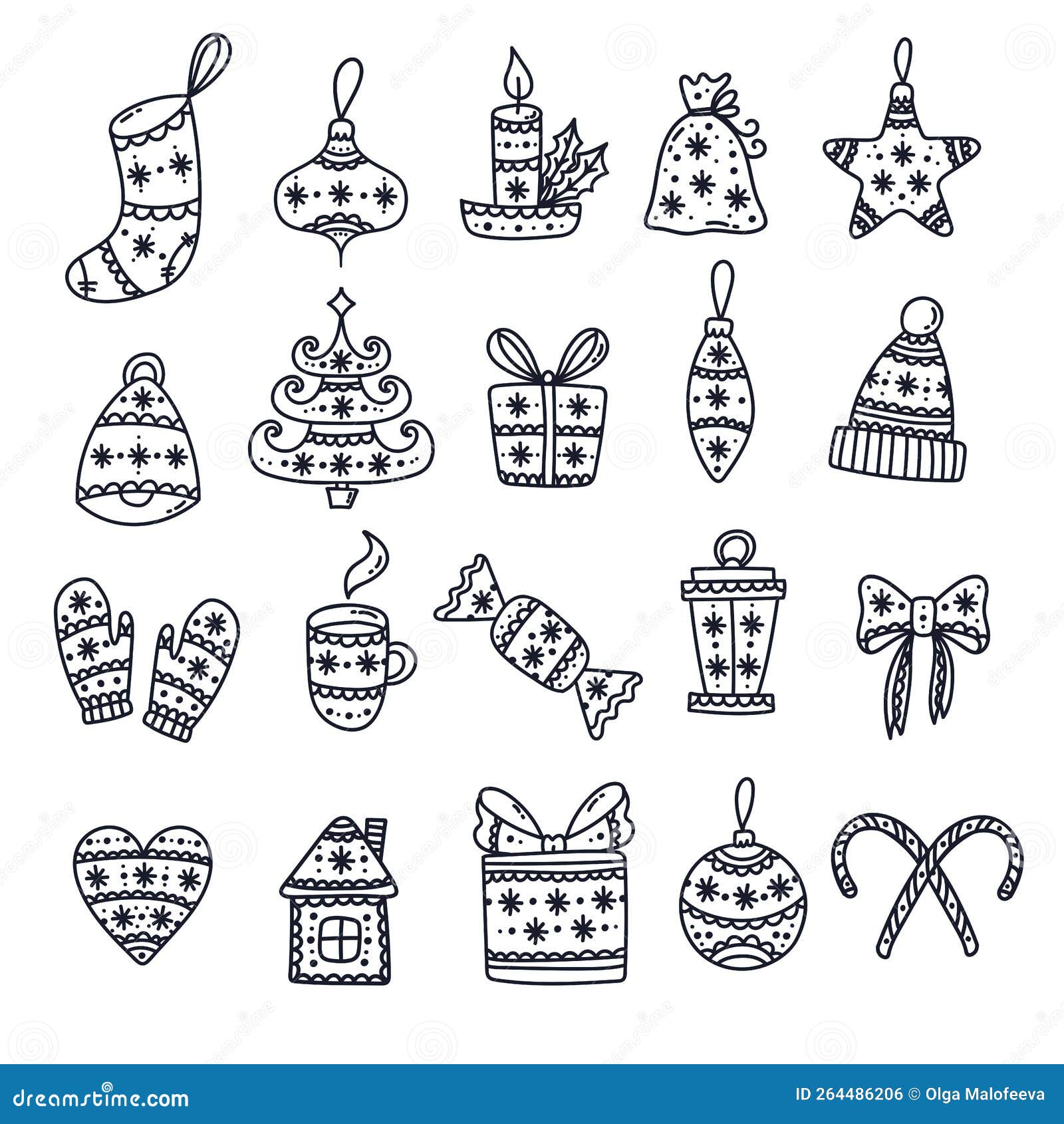 Weihnachten neues Jahr cute doodle Vektor Icons Set. Vektorgrafik