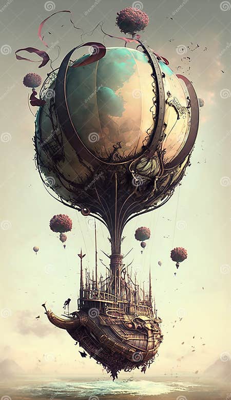 Weirdcore Hot Air Balloon Surrealistic Scenery. Created Using Ai