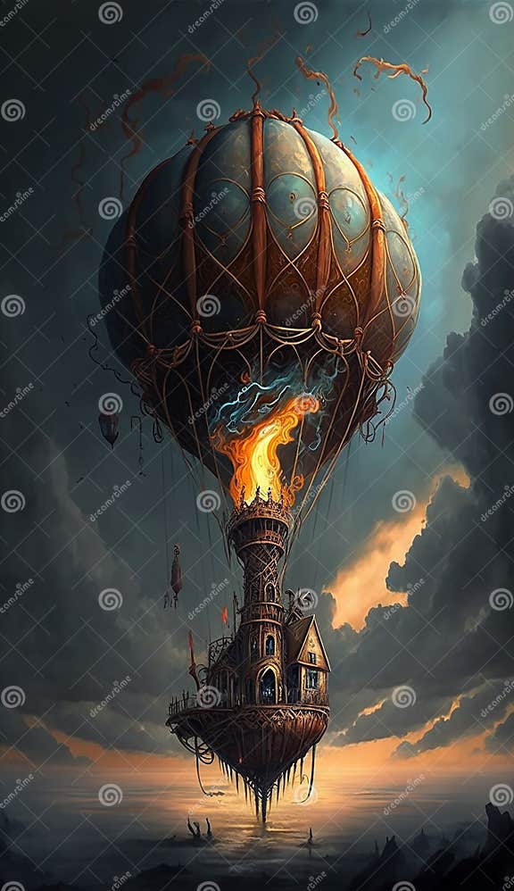 Weirdcore Hot Air Balloon Surrealistic Scenery. Created Using Ai