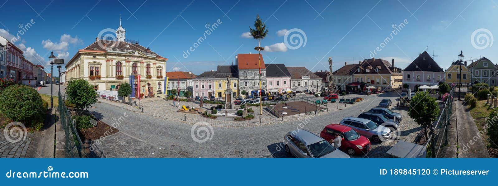 WEITRA/LOWER AUSTRIA - August 2019: Panoramic view of the center of the historic town Weitra in the Waldviertel region in Lower Austria