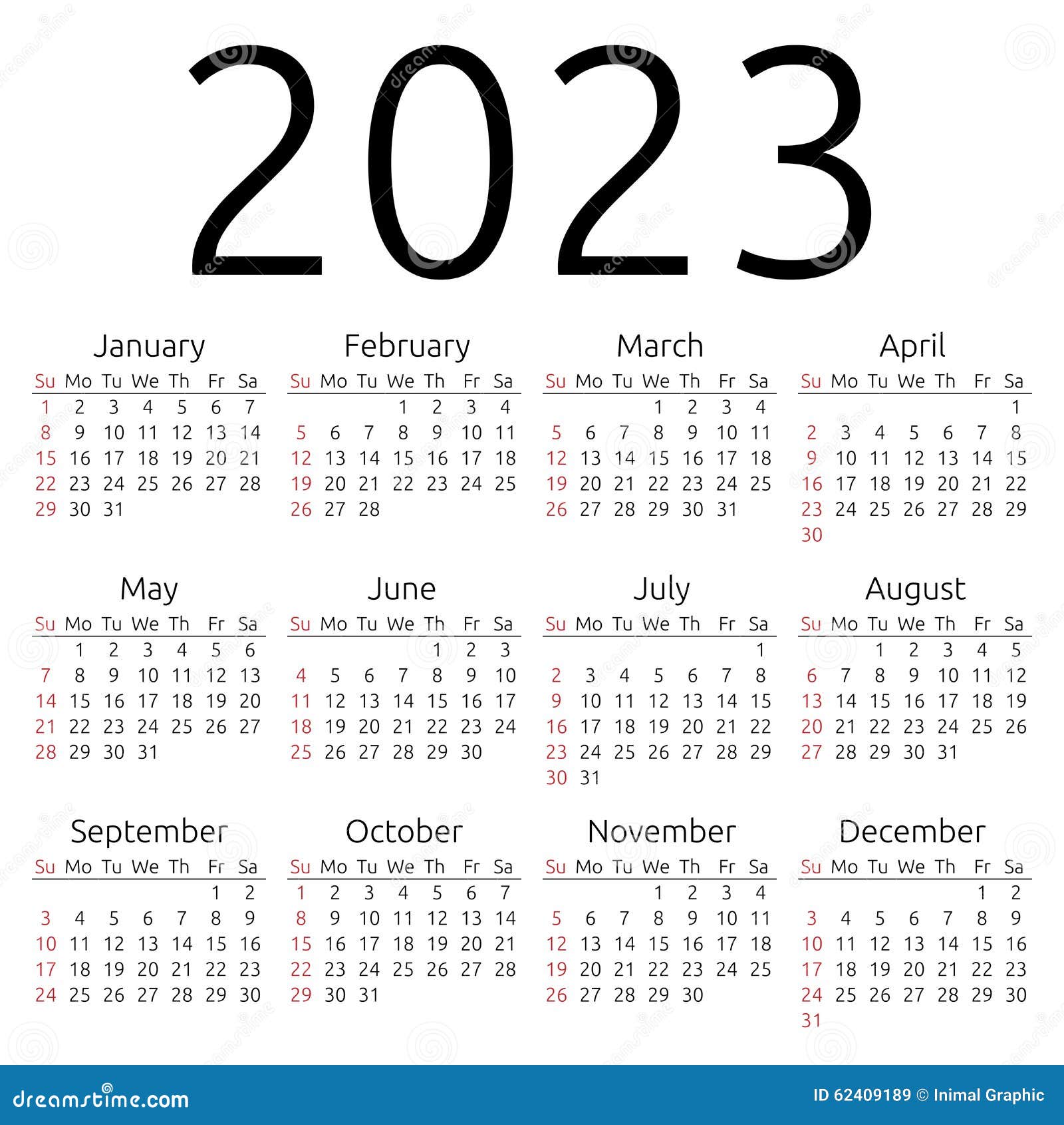 Wektoru Kalendarz 2023 Niedziela Ilustracja Wektor Ilustracja Zlozonej Z Niedziela Wektoru 62409189 kalendarz 2023 rok