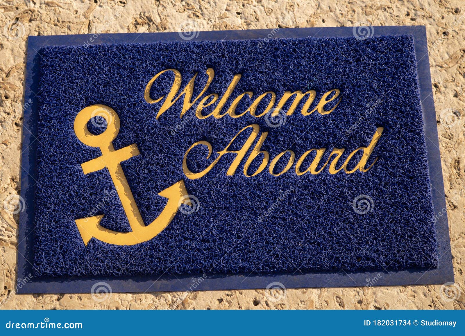 welcome aboard blue mat. beach cafe, yacht club wellcome concept