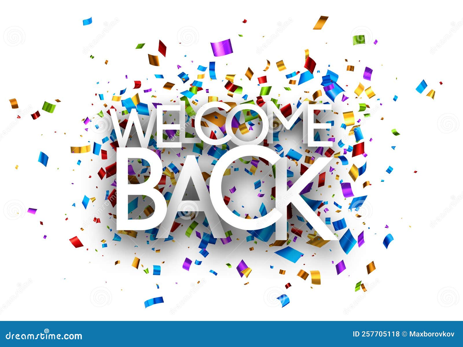 Welcome Back Sign on Cut Ribbon Confetti Background Stock Vector ...