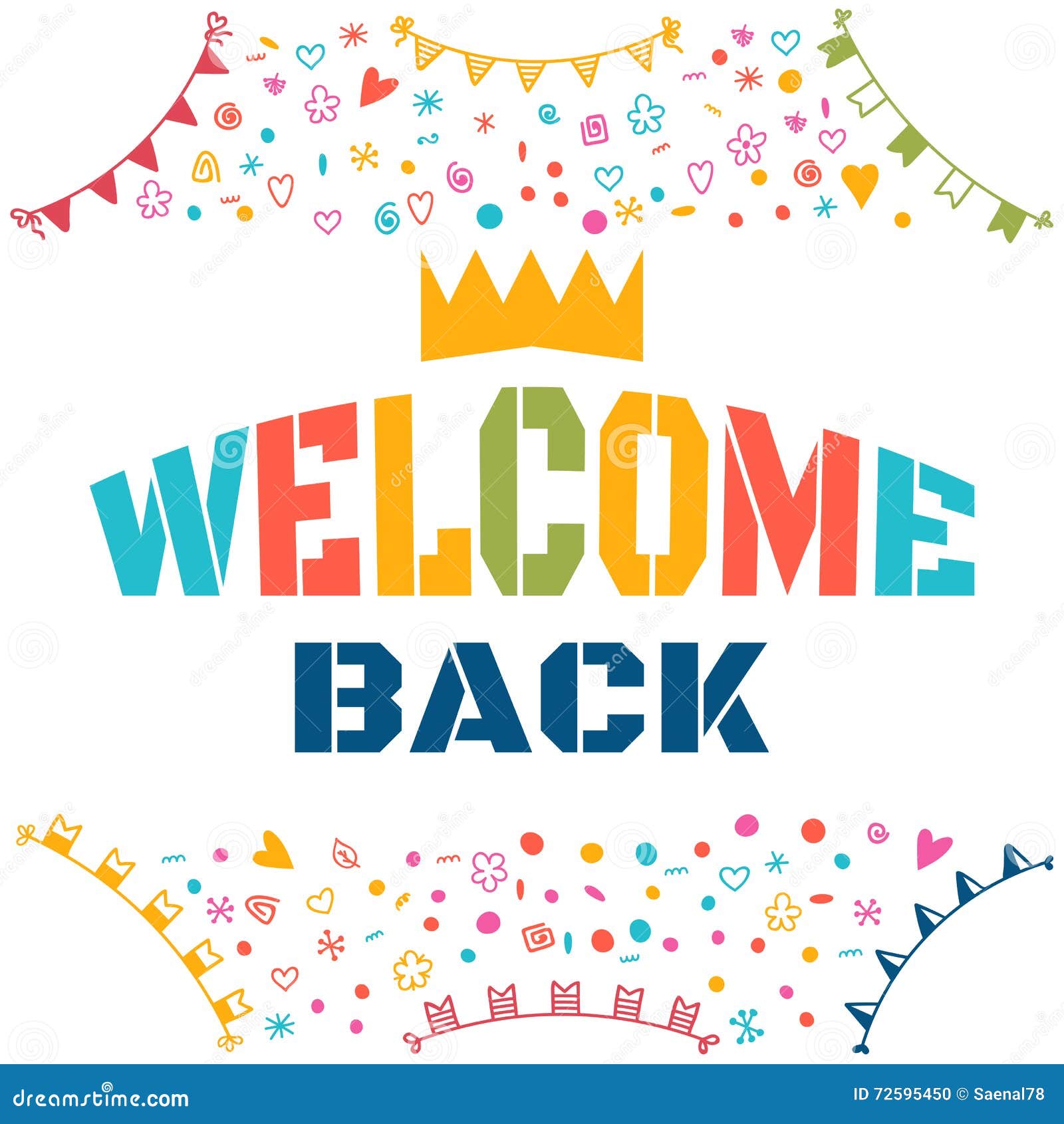 Welcome Back Text with Colorful Design Elements. Cute Postcard Stock Vector  - Illustration of doodle, cooperation: 72595450