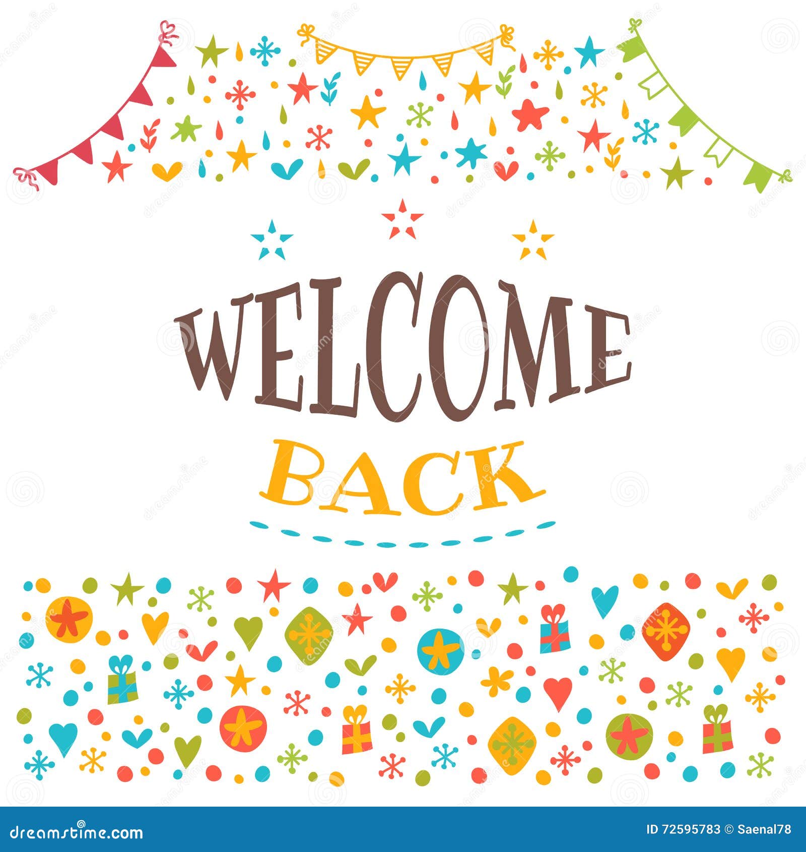 Welcome Home Text With Colorful Design Elements. Greeting Card. Cartoon