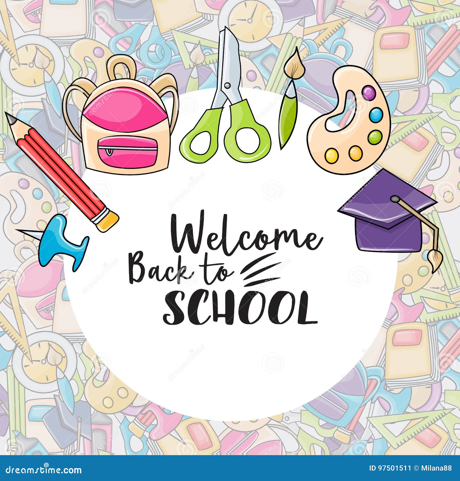 Welcome Back To School Doodle Clip Art Stock Vector Illustration